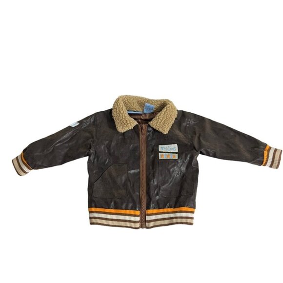 Pilot Jacket Fifth Gear baby 6-9 months brown faux leather sherpa satin lined - Picture 1 of 7